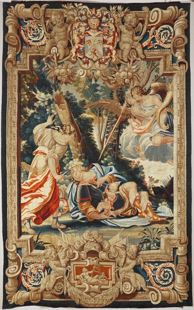 Rakkaus estää Armidaa puukottamasta nukkuvaa Rinaldoa ... tekijältä Simon Vouet
