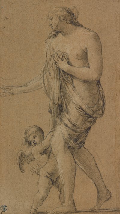 Tutkimus Venuksen ja Amorin hahmoja varten (etusivu); Tutkimus miesaktista (kääntöpuoli). tekijältä Simon Vouet
