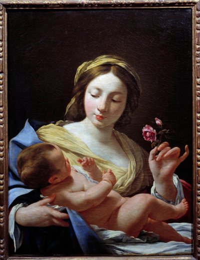 Simon Vouetin (1590-1649) maalaus Neitsyt lapsi ja ruusu 1627 su. 0,8x0,62 m Marseille, Musee des Beaux Arts tekijältä Simon Vouet