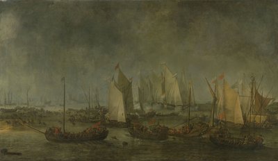 Taistelu Slaakilla hollantilaisten ja espanjalaisten laivastojen välillä yöllä 12.-13.9.1631 tekijältä Simon de Vlieger