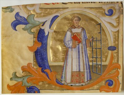 Käsikirjoitus valaistuksen kanssa Saint Lawrence initial C, from Gradual, n. 1380-90. tekijältä Simone Camaldolese