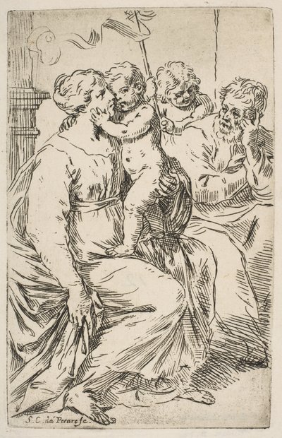 Pyhä perhe Pyhän Johannes Kastajan kanssa, n. 1640-1642. tekijältä Simone Cantarini