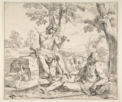 Mercury ja Argus, n. 1630-1648. tekijältä Simone Cantarini