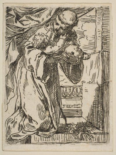 Pyhä Anthony Padovalainen pitelee Kristus-lapsia, n. 1635-1636. tekijältä Simone Cantarini