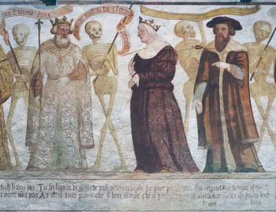 Death with the King, the Queen and the Doctor, detail from The Dance of Death tekijältä Simone II Baschenis