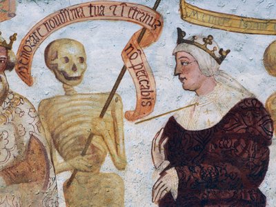 Death with the Queen, yksityiskohta Kuoleman tanssista tekijältä Simone II Baschenis