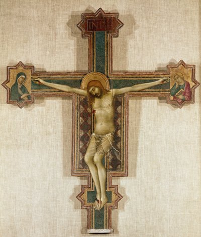 Krusifiksi Neitsyt Marian ja Pyhän Johannes evankelistan kanssa (Tempera puulla, 1321-1325) tekijältä Simone Martini