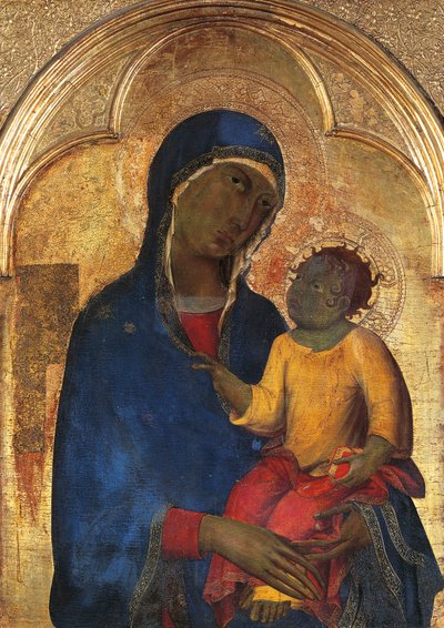 Madonna ja lapsi, yksityiskohta Simone Martinin (1283-1344) San Domenicon alttaritaulusta, tempera ja kulta puupaneelissa tekijältä Simone Martini