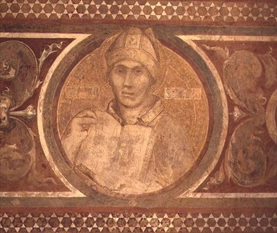 Maesta: St. Augustine, yksityiskohta kehyksestä tekijältä Simone Martini