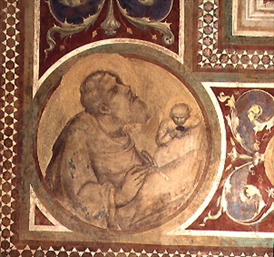 Maesta: Pyhä Matteus ja enkeli, yksityiskohta kehyksestä tekijältä Simone Martini