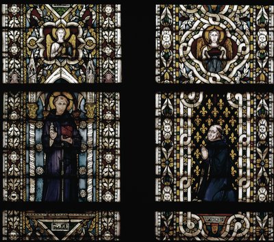 Pyhä Antonius Padovalainen (1195-1231) ja kardinaali Gentile of Montefiore (Gentile Partino da Montefiore, Gentilis of Monteflorum, n. 1240-1312) polvistumassa (St Anthony of Padova ja Gentile da Montefiore) - Lasimaalaus Simone Martini 1284-1344), cm. 57 tekijältä Simone Martini