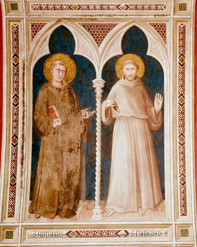 Pyhä Antonius Padovalainen ja Pyhä Franciscus Assisilainen Fresko Simone Martini (n. 1284-1344) Koko 215x185 cm Assisi, Basilica di San Francesco, Alakirkko Italia tekijältä Simone Martini