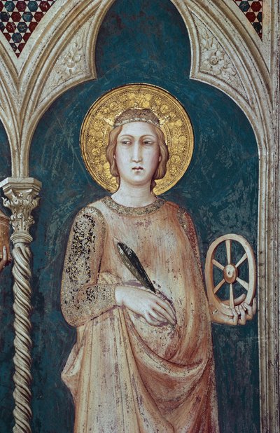 Pyhä Katariina Aleksandrialainen - Simone Martinin (n. 1284-1344) fresko - Pyhän Francois Assisilaisen basilika, Pyhän Martinin alempi kirkkokappeli, Assisi tekijältä Simone Martini
