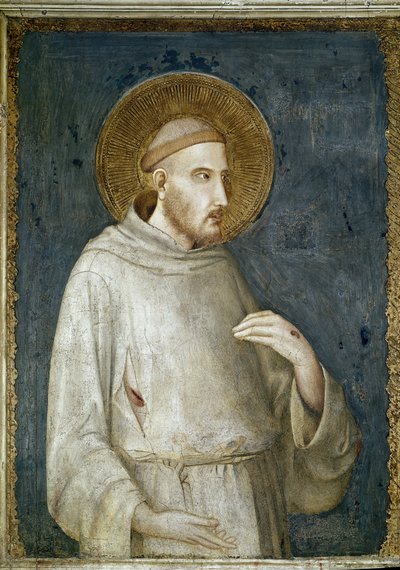 Pyhä Franciscus Assisilainen, yksityiskohta viidestä pyhästä - Fresko Simone Martini (n. 1284-1344) tekijältä Simone Martini