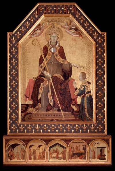 Saint Louis Anjou (Toulouse) Kruunu Robert I Napoli (1277-1343) Maalaus Simone Martini (n. 1284-1344) 1317 Koko 200x138 cm Napoli, Museo Nazionale di Capodimonte, inv Q tekijältä Simone Martini
