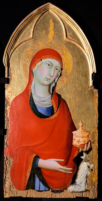 Magdaleena, yksityiskohta Pyhän Dominicin alttaritaulusta, Simone Martini (1283-1344), tempera ja kulta puupaneelissa tekijältä Simone Martini