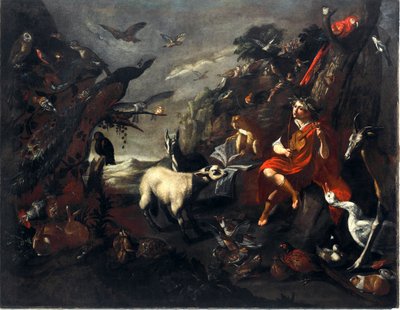 Sinibaldo Scorzan (1589-1631) Orphee and the Animals Painting of the Entourage su.101,5x129 cm Geenit, uudet katumuseot tekijältä Sinibaldo Scorza