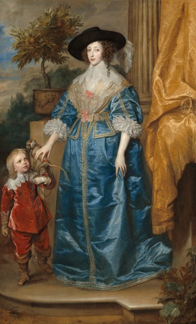 Kuningatar Henrietta Maria Sir Jeffrey Hudsonin kanssa tekijältä Sir Anthony van Dyck