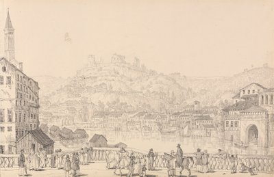 30 näkymän albumi Tirolissa ja Italiassa: Veronan kaupunki ja San Pietron linna toisesta sillasta, 1.11.1840 tekijältä Sir Charles D