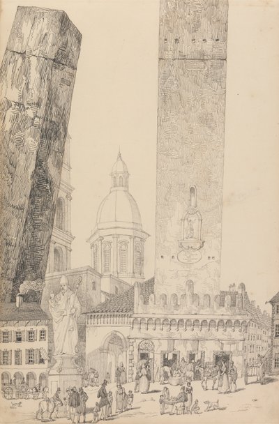 30 katselukertaa Tirolissa ja Italiassa: Kaltevat tornit, Pyhän Franciscuksen patsas, Bologna 12.11.1840 tekijältä Sir Charles D