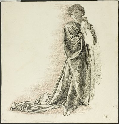 Polvistuva draped figuuri tekijältä Sir Edward Burne Jones