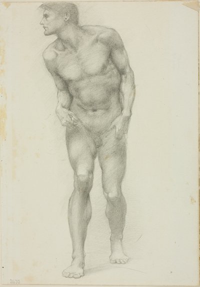Seisova alaston mies kasvot profiilissa tekijältä Sir Edward Burne Jones
