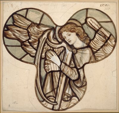 Suunnittelu lasimaalauksille Lyndhurst Churchissa: An Angel Harpist, 1862 tekijältä Sir Edward Coley Burne Jones