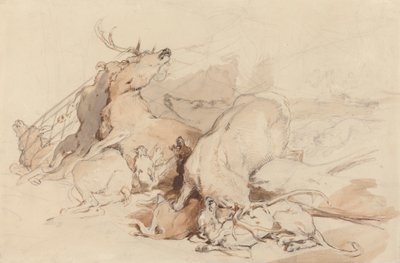 Koirat ja metsästäjät hyökkäävät kauriin tekijältä Sir Edwin Henry Landseer