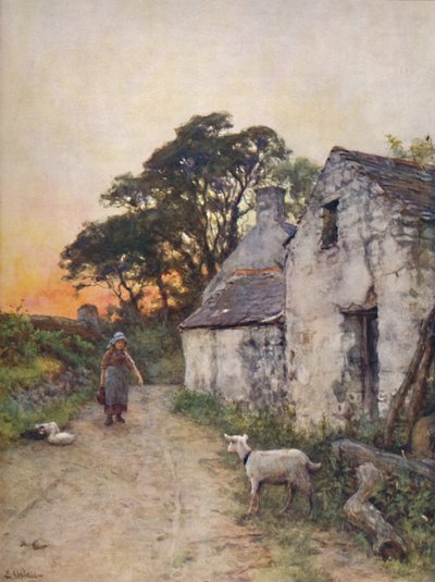 A Village Lane, Etelä-Wales, 1800-luvun loppu - 1900-luvun alku. tekijältä Sir Ernest Albert Waterlow