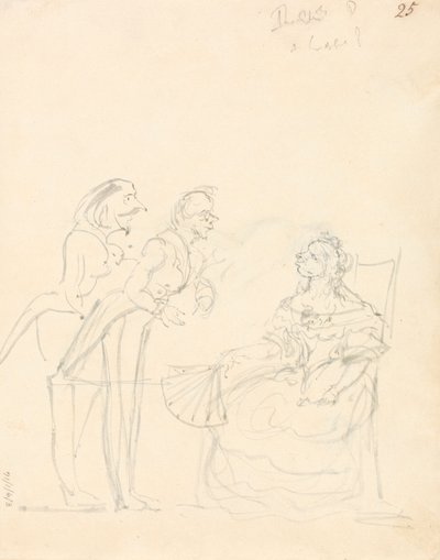 Kaksi herraa keskustelemassa istuvan naisen kanssa tekijältä Sir John Everett Millais