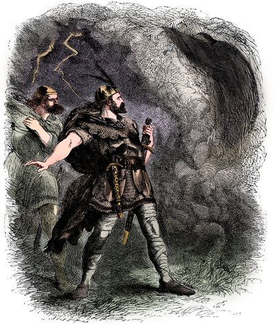 Macbeth ja Banquo kohtaavat kolme noitaa, 1858 tekijältä Sir John Gilbert