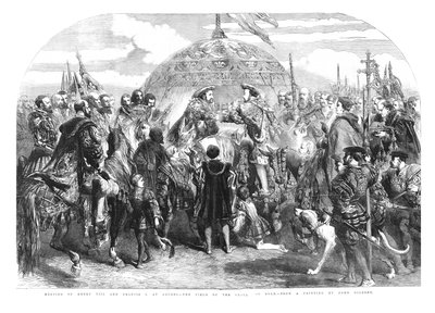 Henrik VIII:n ja Francis I:n tapaaminen Ardresissa - Kultakankaan kenttä, 1520, 1855 tekijältä Sir John Gilbert