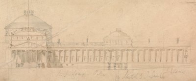 Luonnos kuninkaallisen palatsin puolijulkisivusta, Hyde Park, Lontoo tekijältä Sir John Soane