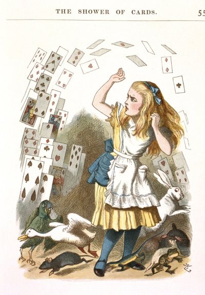 Korttisuihku. L. Carrollin kuvitus Liisa ihmemaassa, 1890 tekijältä Sir John Tenniel