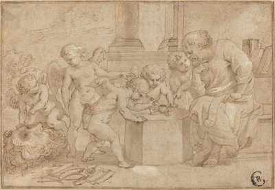 Iäkäs mies katselemassa Putin dissectia silmää tekijältä Sir Peter Paul Rubens