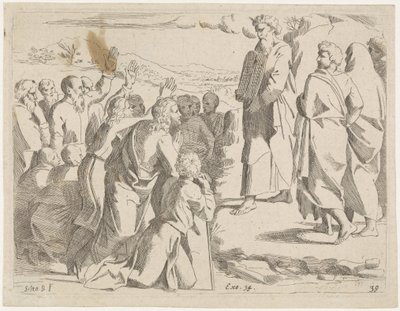 Mooses näyttää lain taulukot kansalle Raamatun kohtaukset (sarjan nimi) Historia del Testamento Vecchio / Dipinta in Roma nel Vaticano da Raffaelle di Urbino (...) (sarjan nimi) tekijältä Sisto Badalocchio