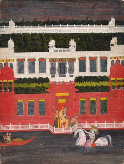Krishna saa kukkaseppeleen, n. 1750-1760. tekijältä Sitaram