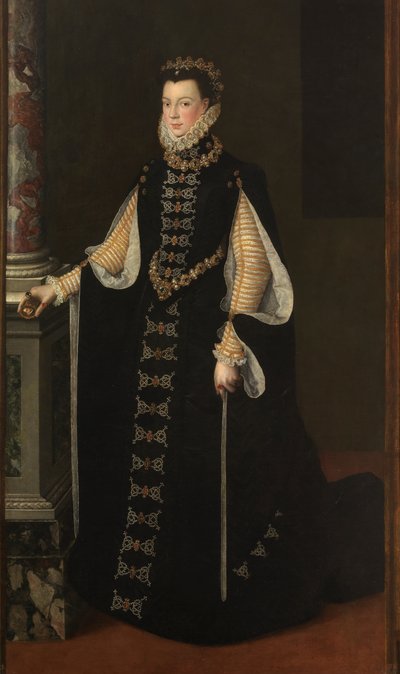 Espanjan kieli: Isabel de Valois sosteniendo un retrato de Felipe II Muotokuva Elisabeth Valois