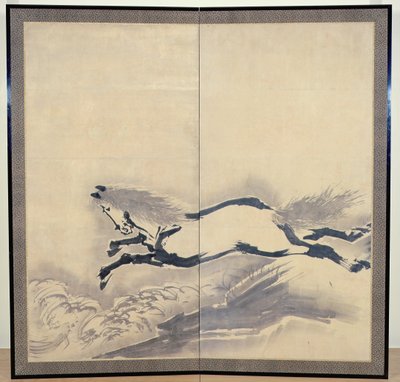 Hevoshyppy, japanilainen, Edo-kausi, noin 1700-luku (muste paperille) (yksi parista) (katso myös 121396) tekijältä Soga Shohaku