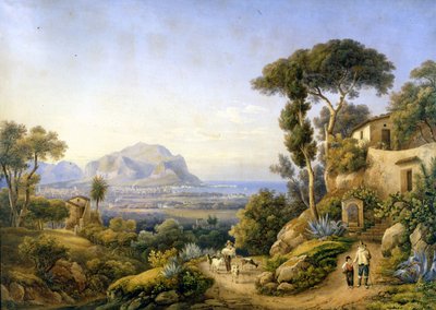 Palermo ja Pellegrino-vuori. Solomon Corrodin maalaus tekijältä Solomon Corrodi