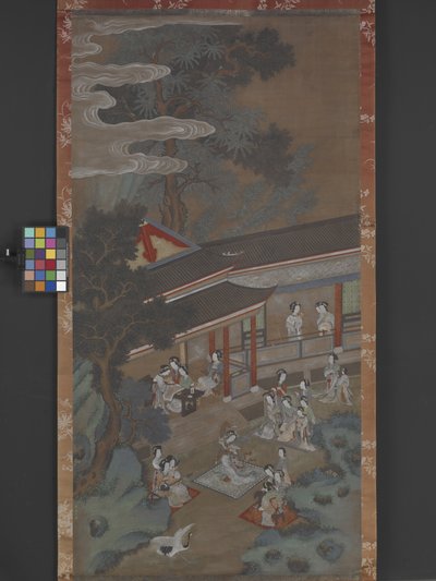 A Revel In The Han Palace, päivämäärä tuntematon (muste, väri ja kulta paperille). tekijältä Songnian Liu