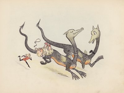 S Rosamond Praegerin kuvitus sarjaan Little Twin Dragons (värilitografia). tekijältä Sophia Rosamond Praeger