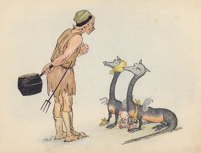 S Rosamond Praegerin kuvitus sarjaan Little Twin Dragons (värilitografia). tekijältä Sophia Rosamond Praeger