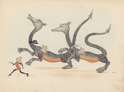 S Rosamond Praegerin kuvitus sarjaan Little Twin Dragons (värilitografia). tekijältä Sophia Rosamond Praeger