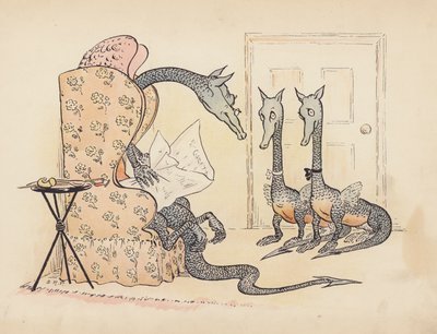S Rosamond Praegerin kuvitus sarjaan Little Twin Dragons (värilitografia). tekijältä Sophia Rosamond Praeger