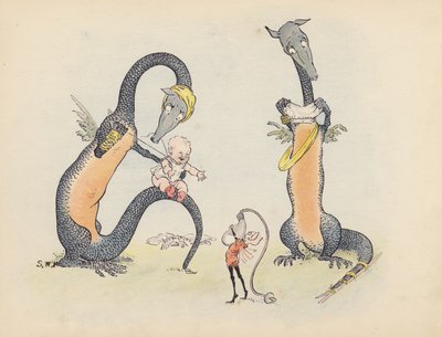 S Rosamond Praegerin kuvitus sarjaan Little Twin Dragons (värilitografia). tekijältä Sophia Rosamond Praeger
