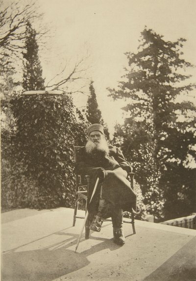 Venäläinen kirjailija Leo Tolstoi, Gaspra, Krim, Venäjä, 1902. tekijältä Sophia Andreevna Tolstaya