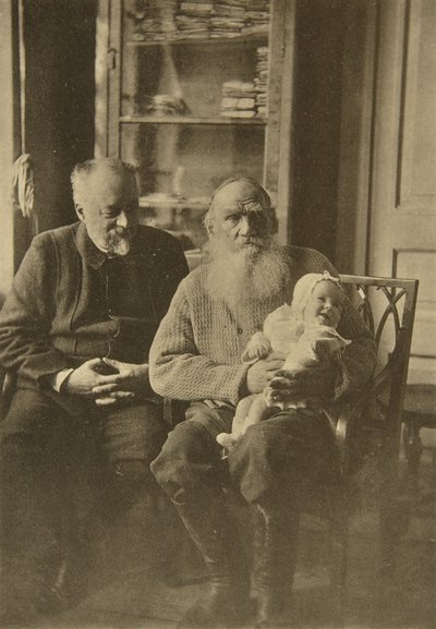 Venäläinen kirjailija Leo Tolstoi vävynsä ja tyttärentyttärensä kanssa, Venäjä, c1905-c1906 tekijältä Sophia Andreevna Tolstaya