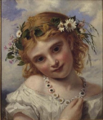 Nuori tyttö Margueritesin seppeleellä tekijältä Sophie Anderson