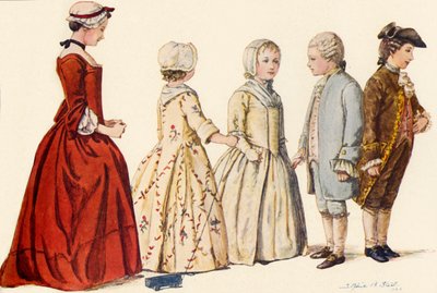 Lasten puku kuningatar Annen, Yrjö I:n, II:n ja III:n hallituskaudella 1702-1790, 1903, 1937. tekijältä Sophie B. Steel